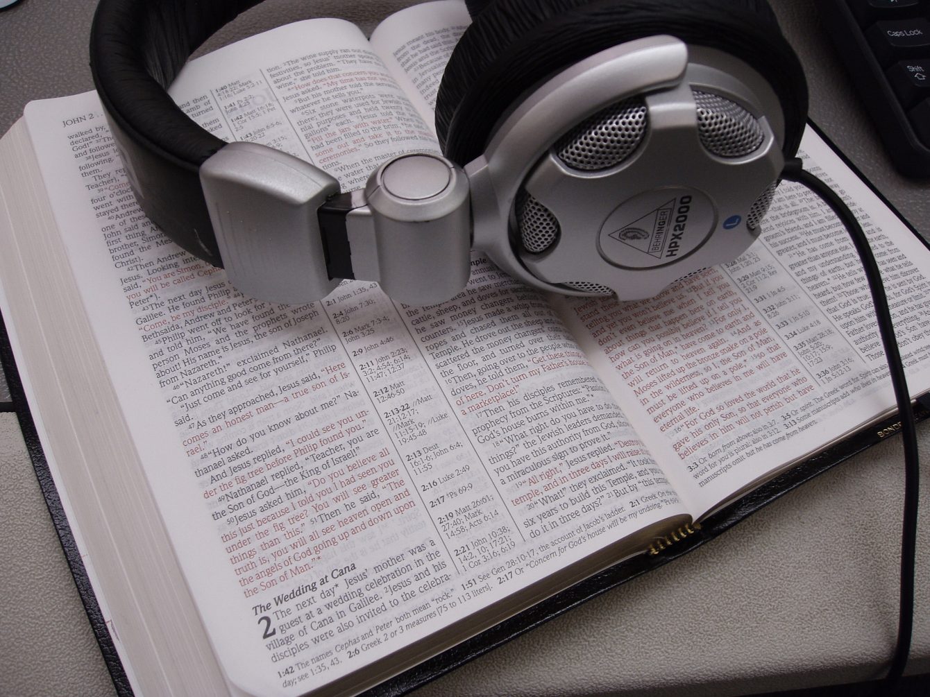 Bible with headphones